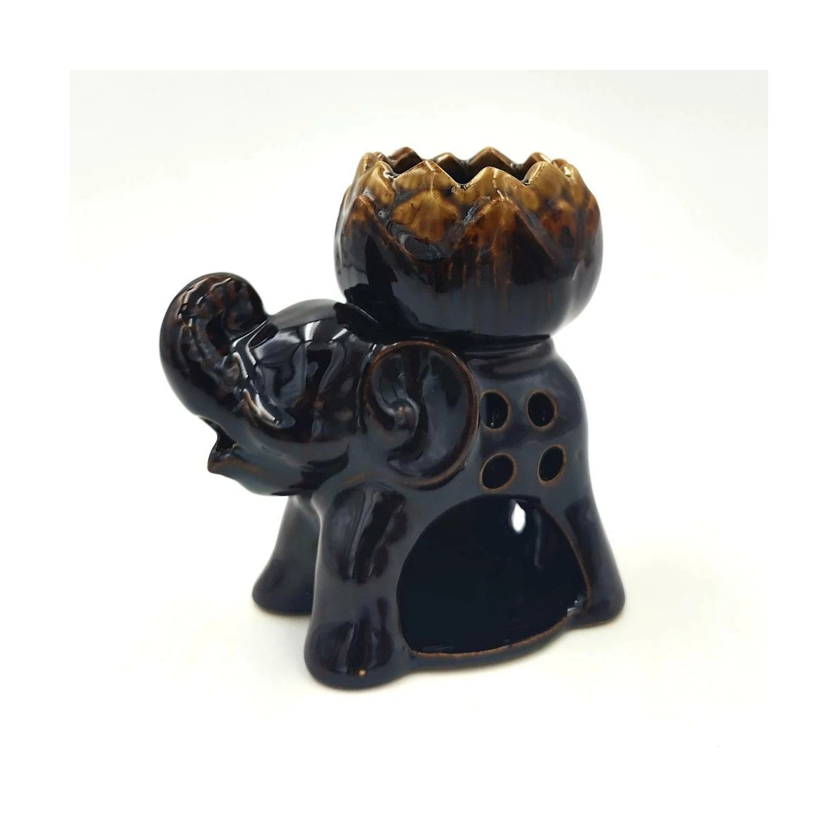 Keramik-Öllampe „Elefant & Lotus“ – Handarbeit aus Thailand