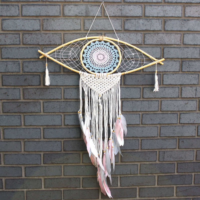 Schutz-Traumfänger- Großes Macramee Auge Blau/ Weiß/Rosa