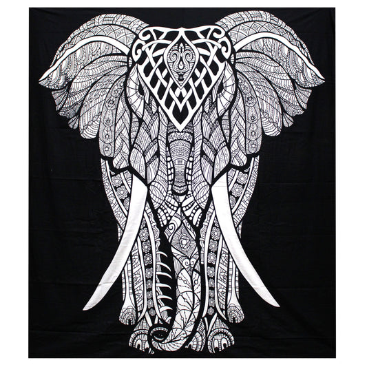 Schwarz-Weiße Tagesdecke / Wandbehang – Elephant (230 x 200 cm)