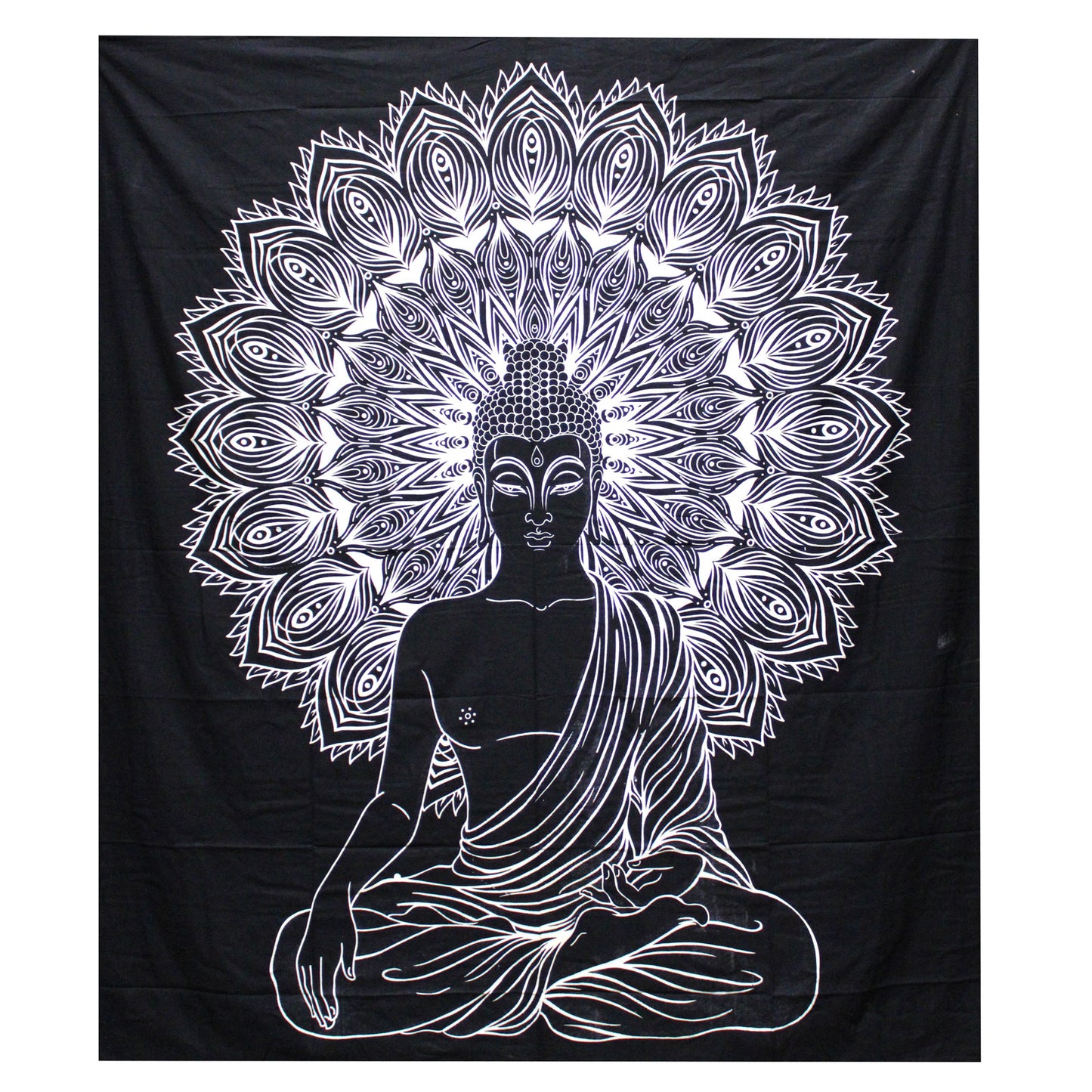 Schwarz-Weiße Tagesdecke / Wandbehang – Buddha (230 x 200 cm)