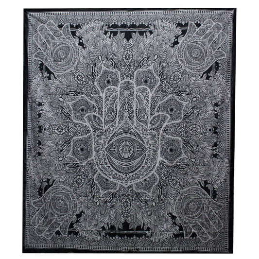 Schwarz-Weiße Tagesdecke / Wandbehang – Hamsa (230 x 200 cm)