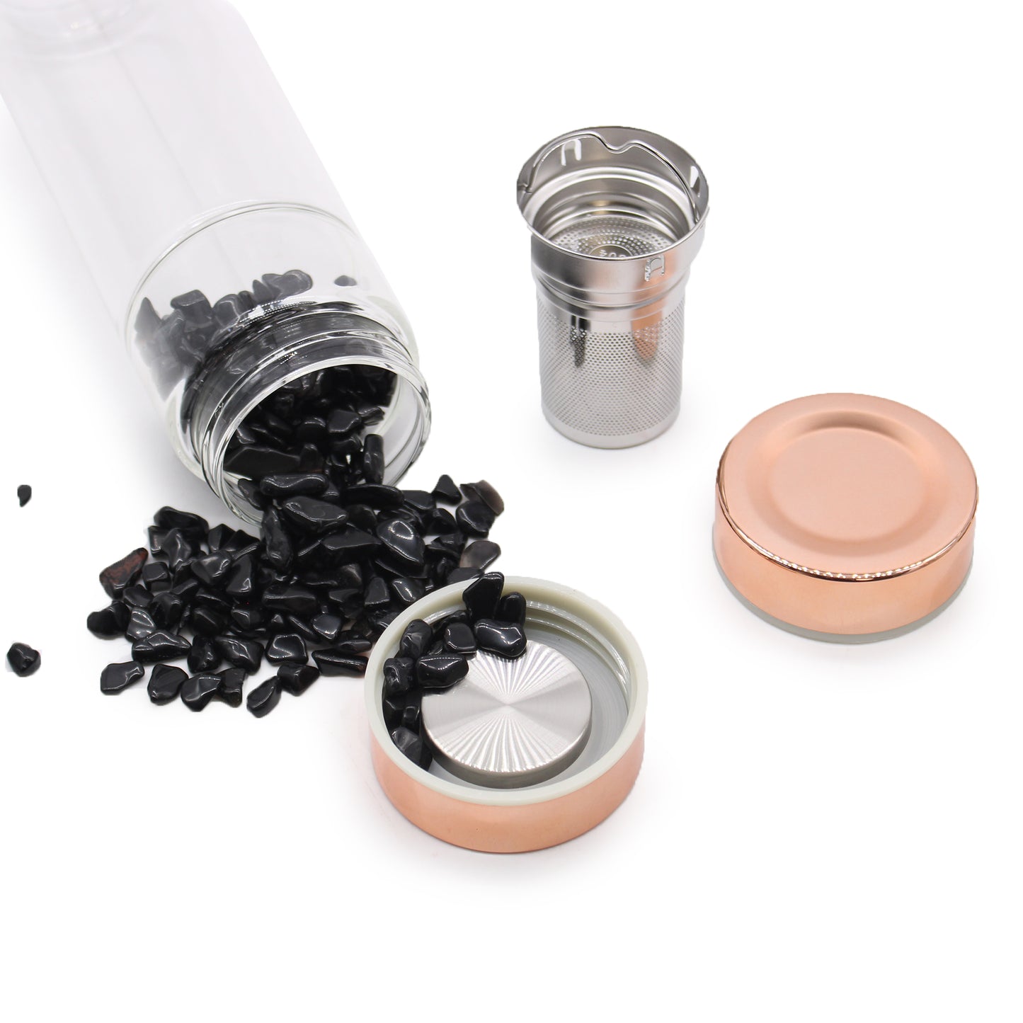 Kristallglas Teeflasche – Roségold mit rotem Jaspis