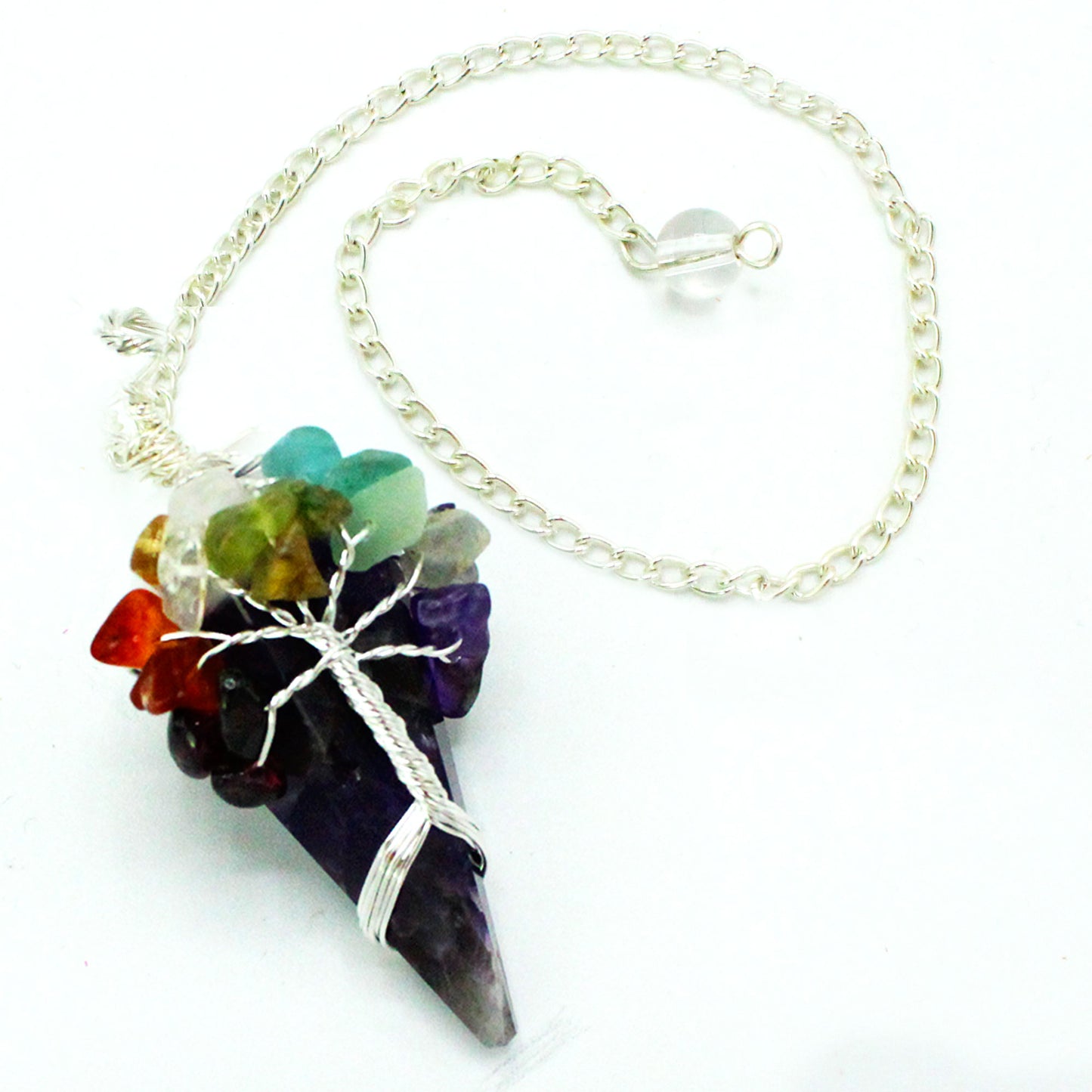 Magisches Edelsteinpendel – Sieben Chakra – Amethyst