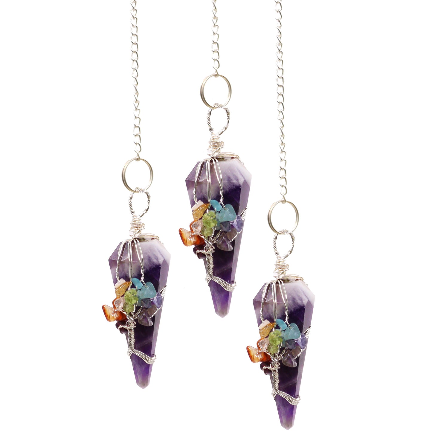 Magisches Edelsteinpendel – Sieben Chakra – Amethyst