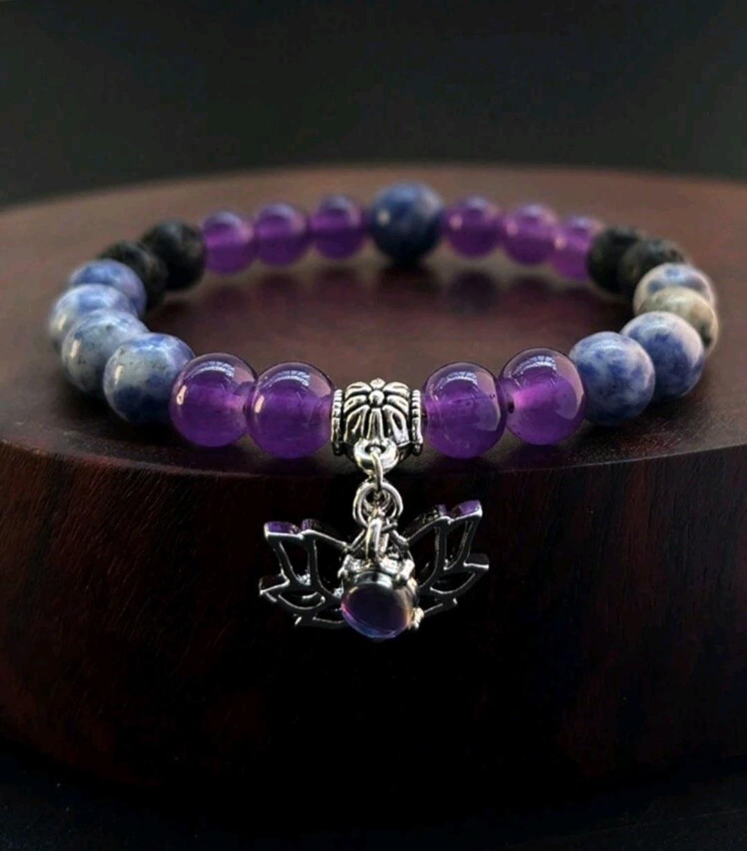 Lotus-Armband mit Amethyst, Sodalith & Lavastein