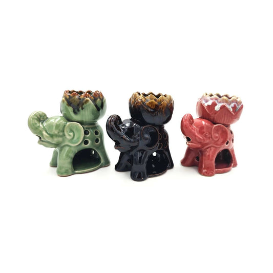 Keramik-Öllampe „Elefant & Lotus“ – Handarbeit aus Thailand