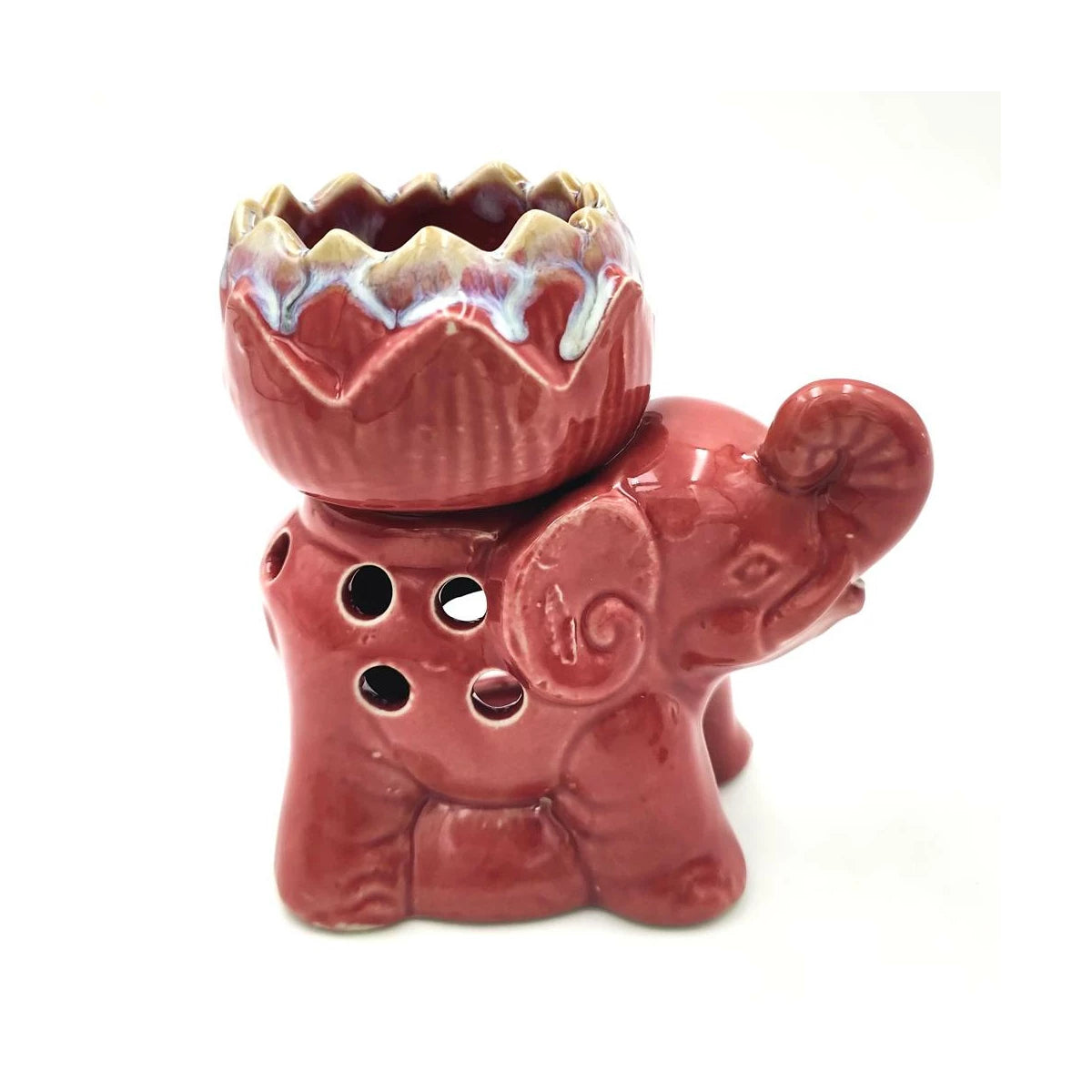 Keramik-Öllampe „Elefant & Lotus“ – Handarbeit aus Thailand