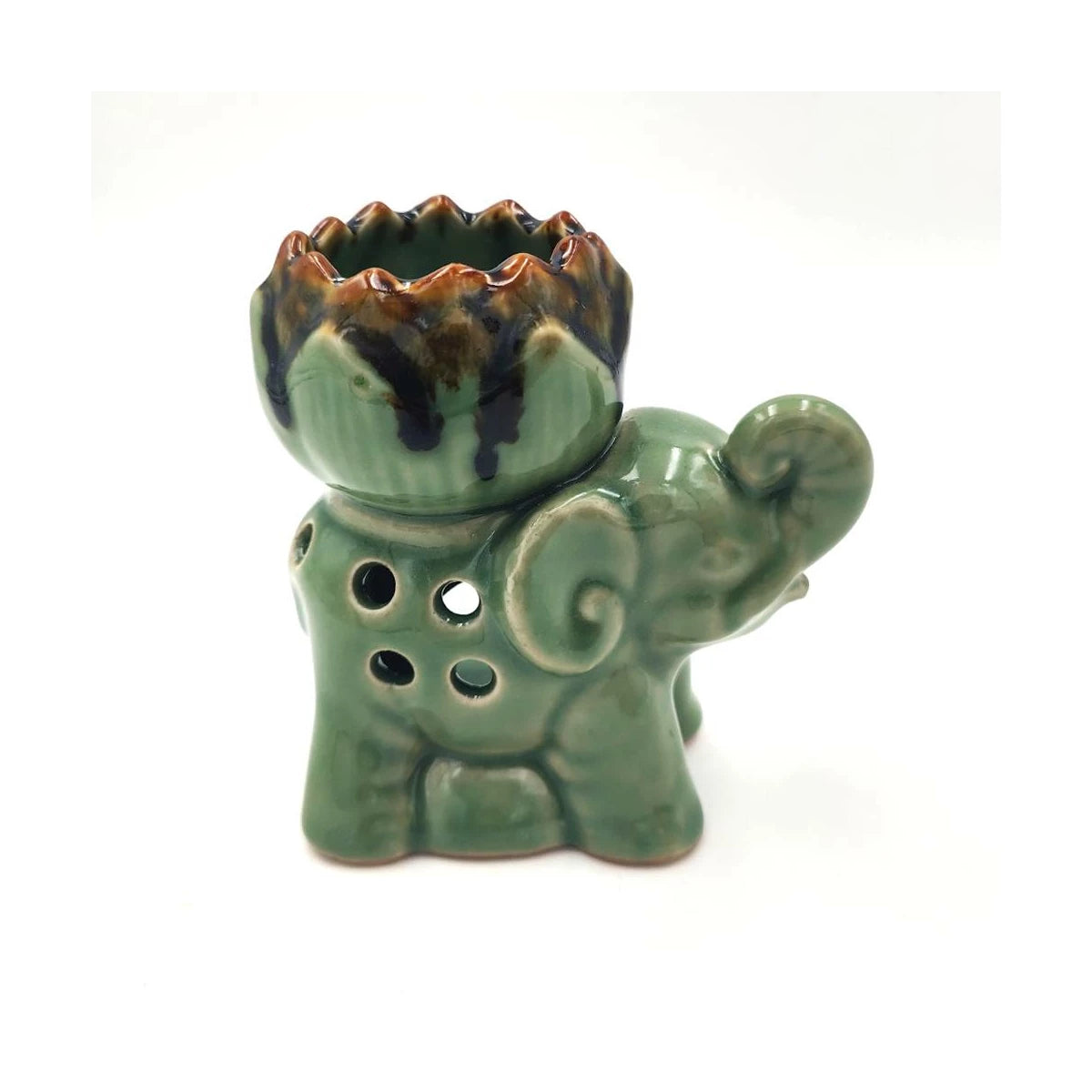 Keramik-Öllampe „Elefant & Lotus“ – Handarbeit aus Thailand