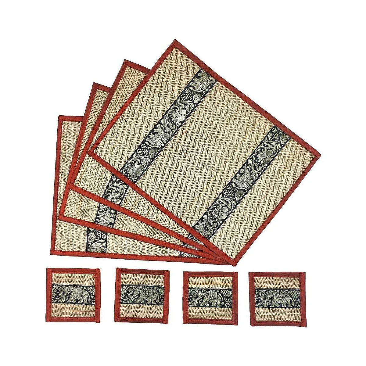 Thai Tisch-Set „Elefantenmuster“ – 8-teilig